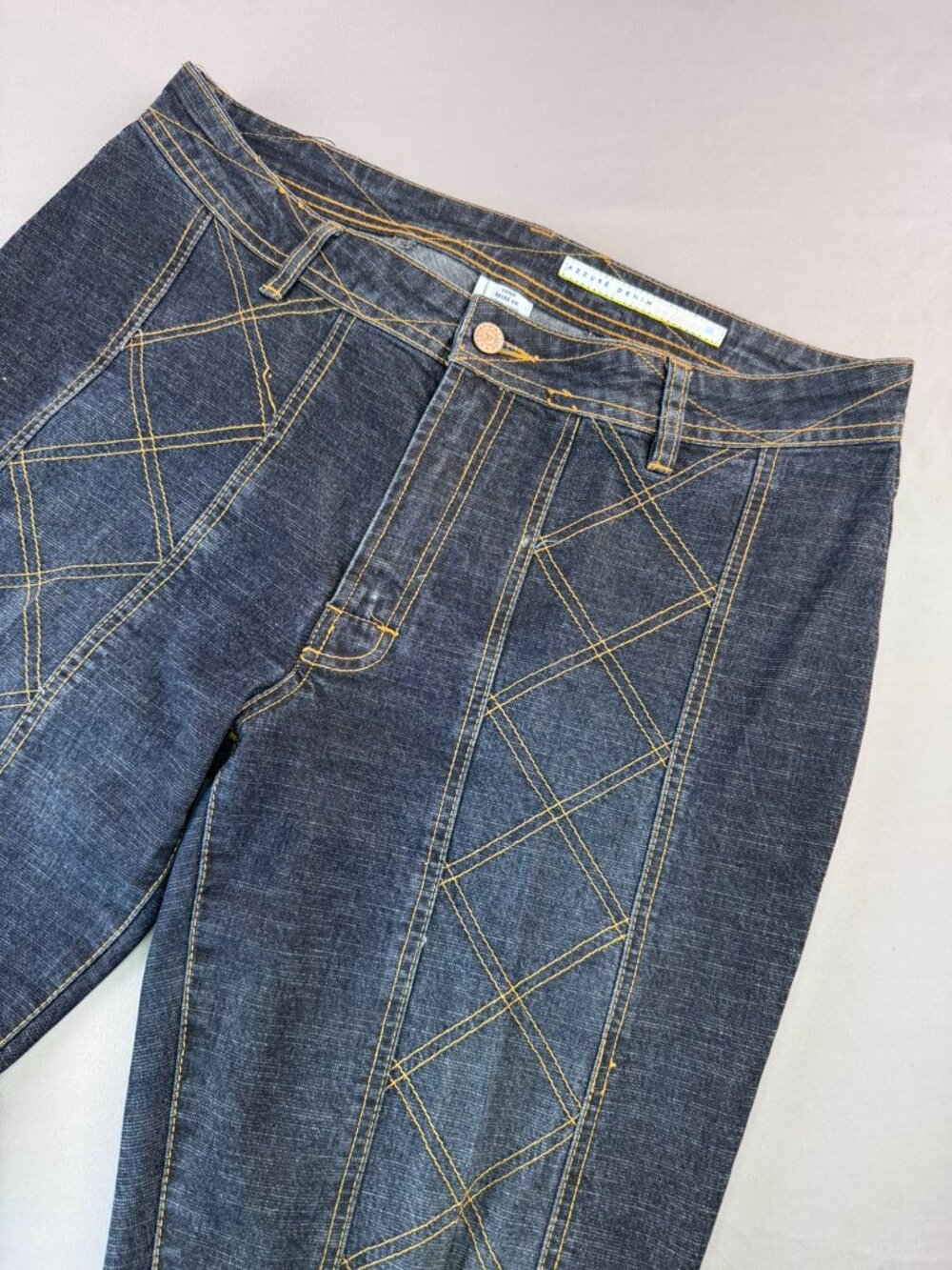 Azzure Women's 34 Denim Jeans Diamond Pattern Y2K Casual Going Out Festival